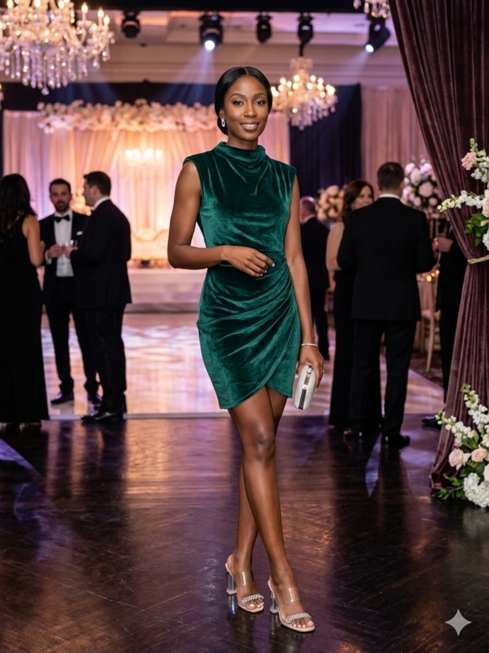 a new day Emerald Green Velvet Draped Mini Dress